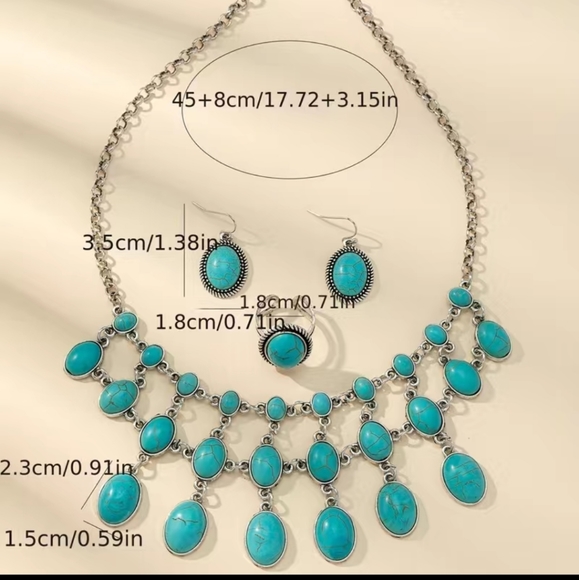 COPY - Faux turquoise statement Necklace ring and earri… - Picture 1 of 3